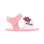 Moschino Kids Sandalo Rosa e Bianco con Fiore Ricamato per Neonate
