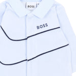 BOSS Kids Tutina Intera Azzurra in Ciniglia con Colletto e Profili Navy per Neonati