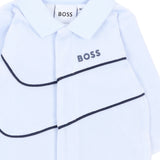 BOSS Kids Tutina Intera Azzurra in Ciniglia con Colletto e Profili Navy per Neonati