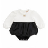 Elisabetta Franchi Pagliaccetto Felpa Avorio e Nero con Logo Oro per Neonate