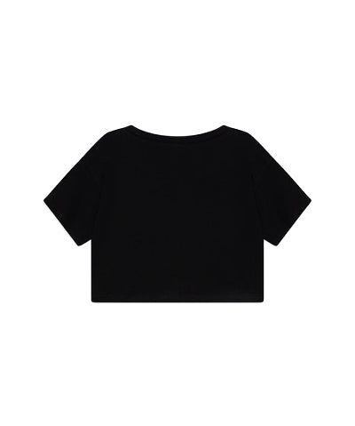 Moschino Kids T-shirt Nera Crop con Stampa per Bambine