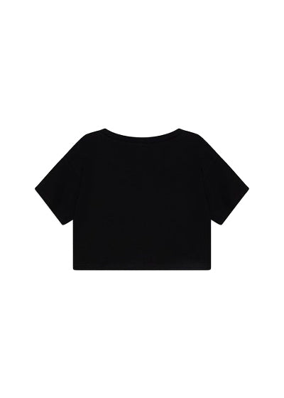 Moschino Kids T-shirt Nera Crop con Stampa per Bambine