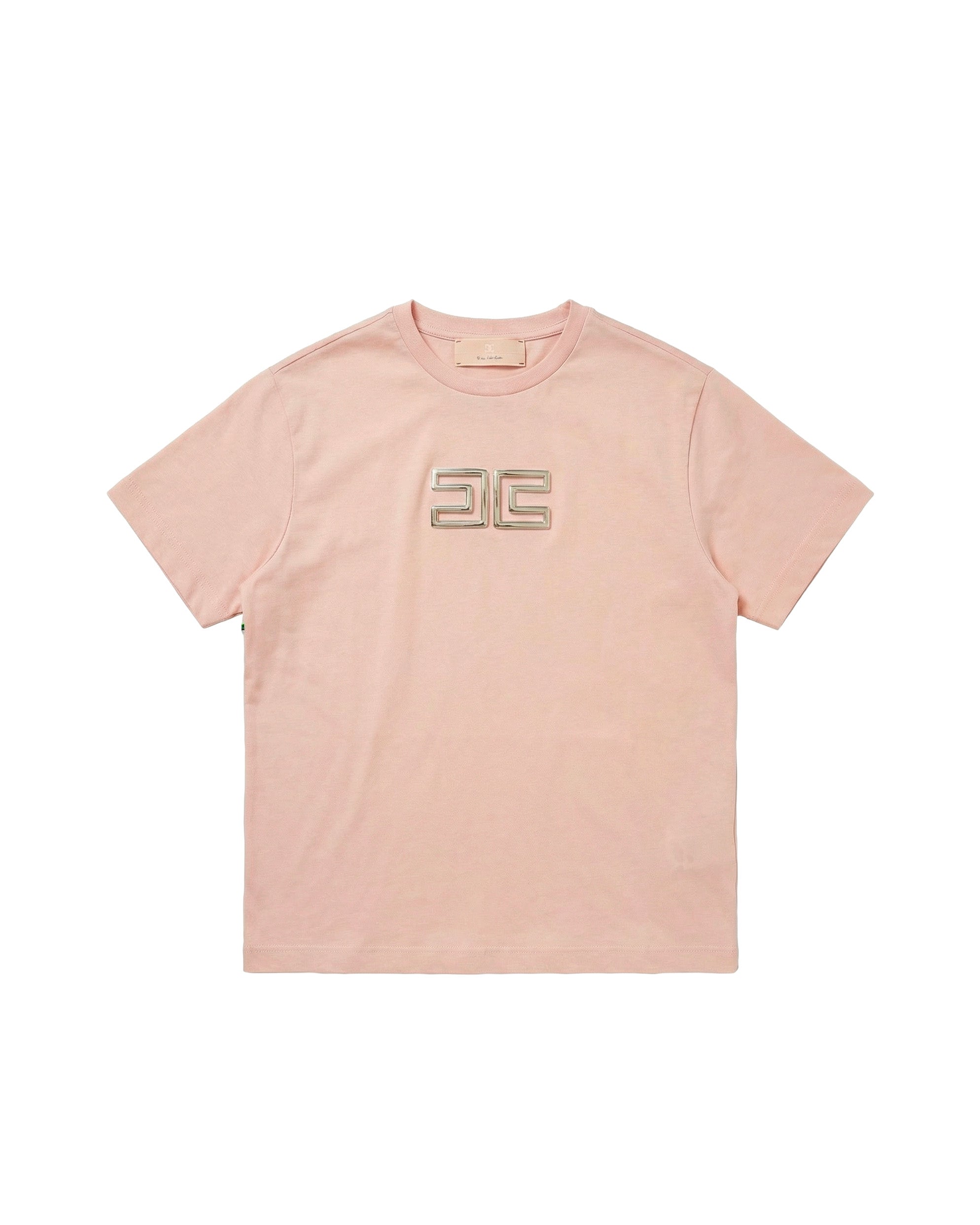 Elisabetta Franchi La Mia Bambina T-shirt Rosa con Logo Effetto Metallico Oro per Bambine
