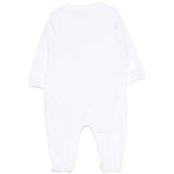 Moschino Kids Tutina Bianca in Cotone con Stampa Teddy Bear e Logo Unisex per Neonati