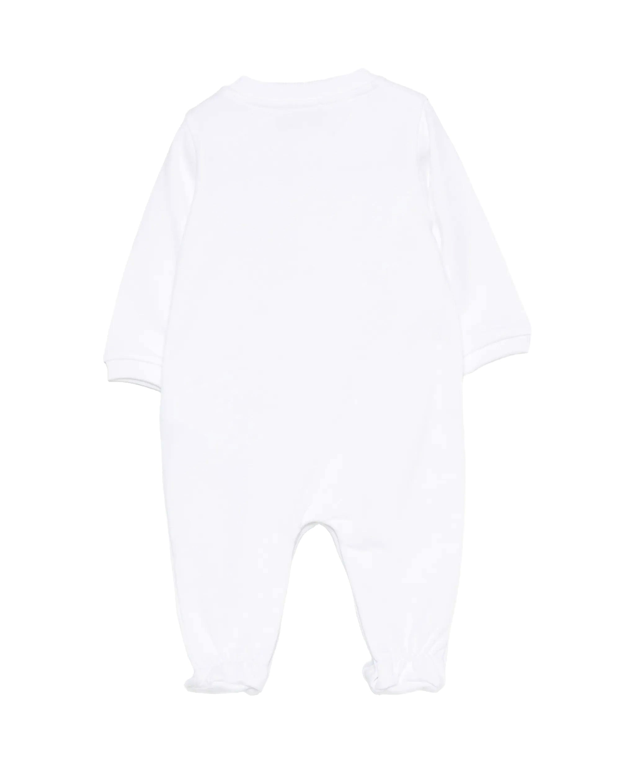 Moschino Kids Tutina Bianca in Cotone con Stampa Teddy Bear e Logo Unisex per Neonati