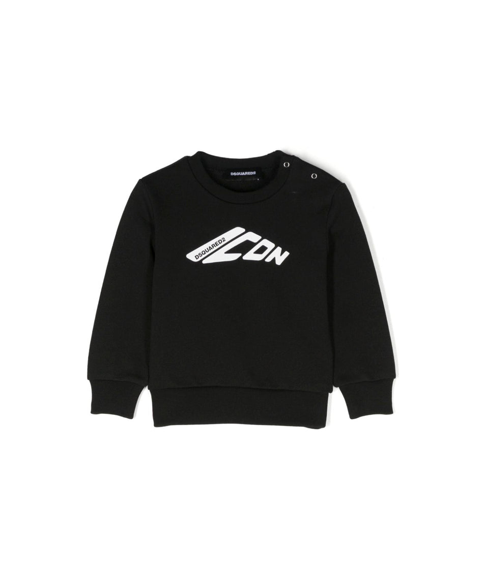 Dsquared2 Kids Felpa Nera con Stampa ICON per Neonati