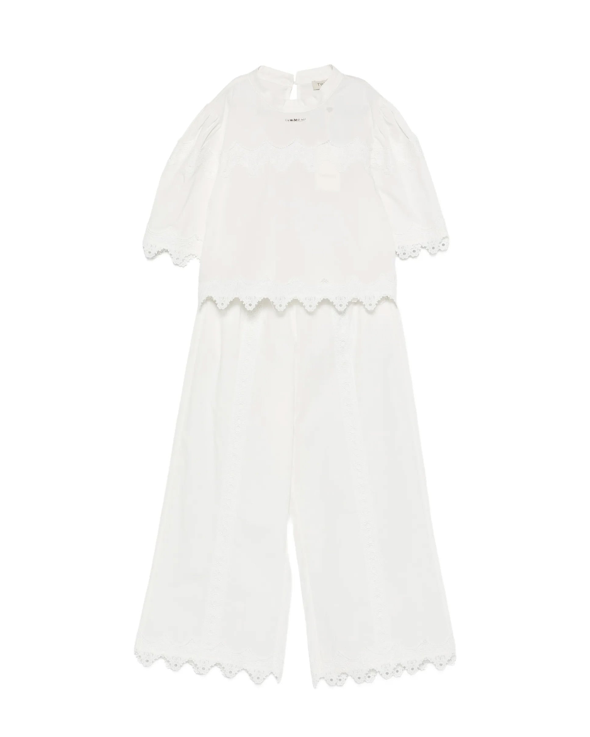 Twinset Kids Completo Off-White con Dettagli in Pizzo per Bambine