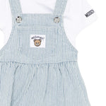 Moschino Kids T-Shirt Bianco e Salopette a Righe per Neonate