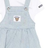 Moschino Kids T-Shirt Bianco e Salopette a Righe per Neonate