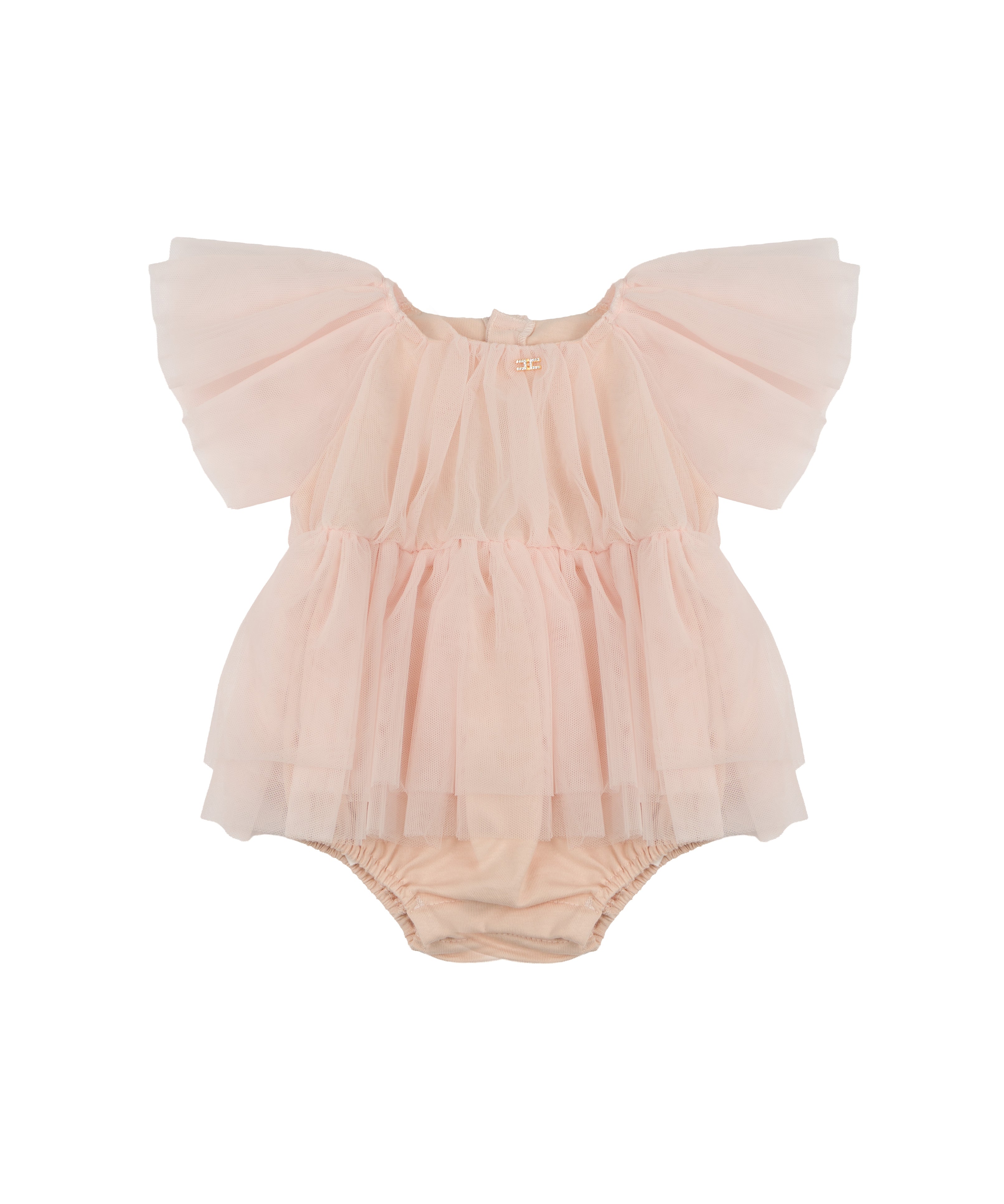 Elisabetta Franchi La Mia Bambina Pagliaccetto Rosa con Maniche a Sbuffo per Neonate