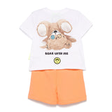 Barrow Kids T-shirt Bianca con Stampa Retro con Shorts Pesca per Neonati