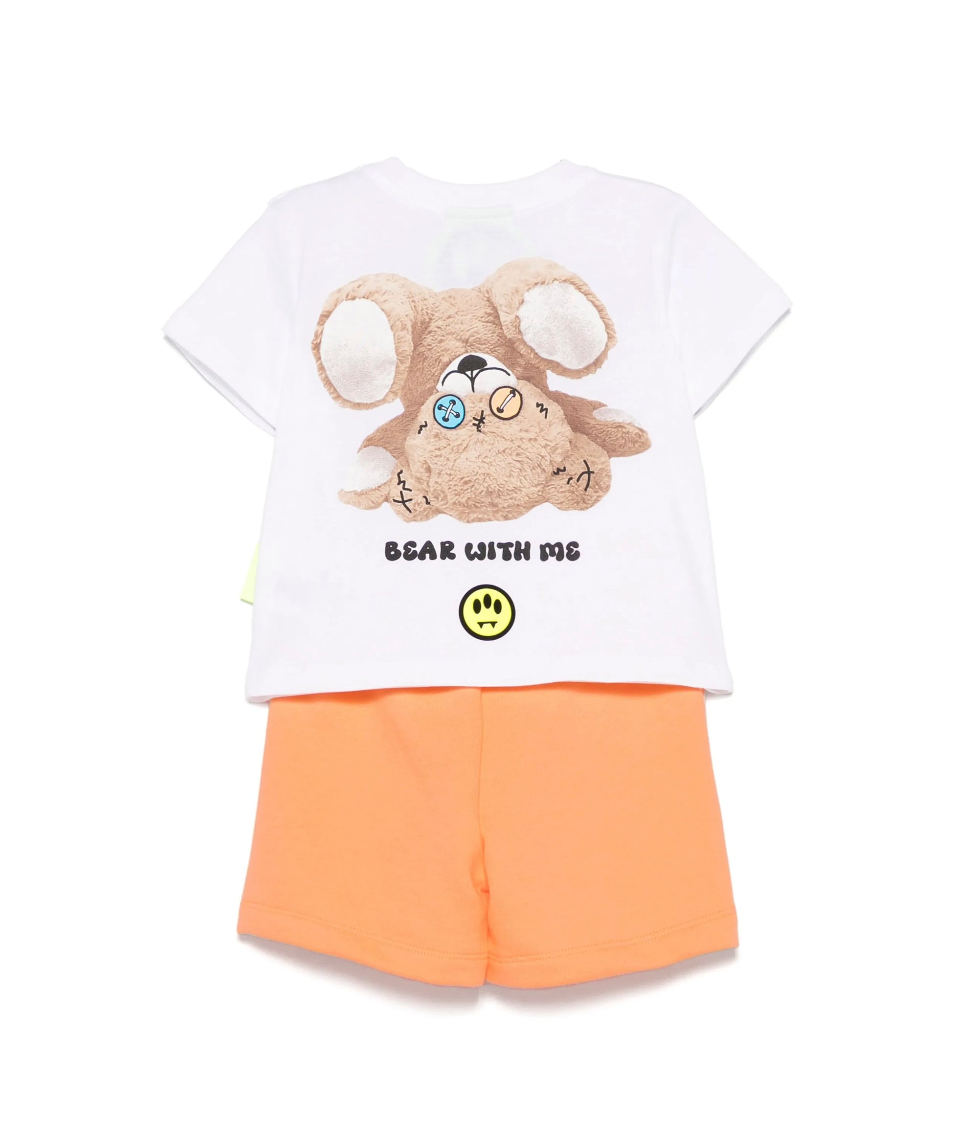 Barrow Kids T-shirt Bianca con Stampa Retro con Shorts Pesca per Neonati