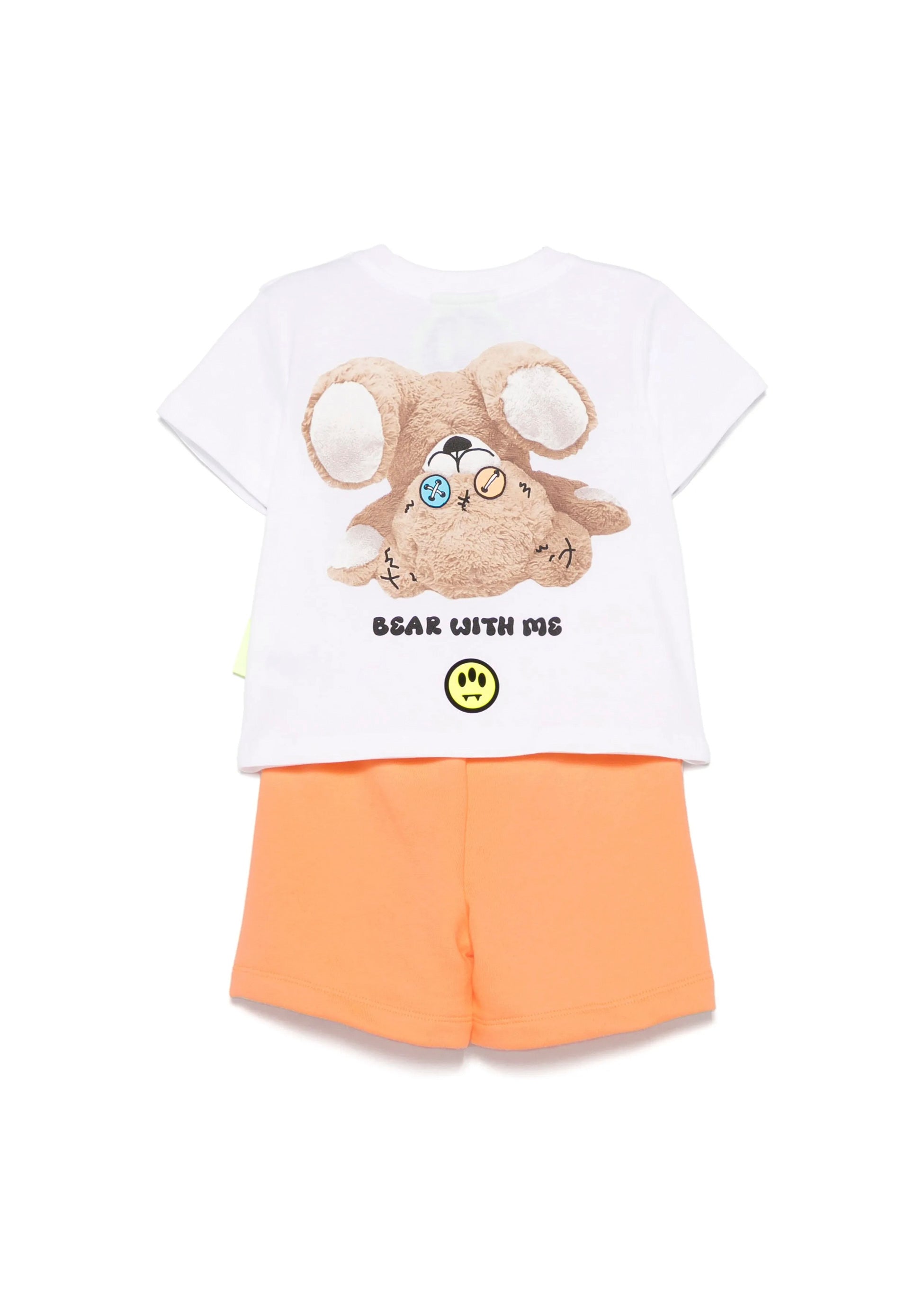 Barrow Kids T-shirt Bianca con Stampa Retro con Shorts Pesca per Neonati