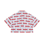 Moschino Kids Camicia Celeste con Stampa All Over Rosso per Bambini