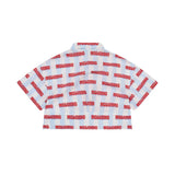 Moschino Kids Camicia Celeste con Stampa All Over Rosso per Bambini