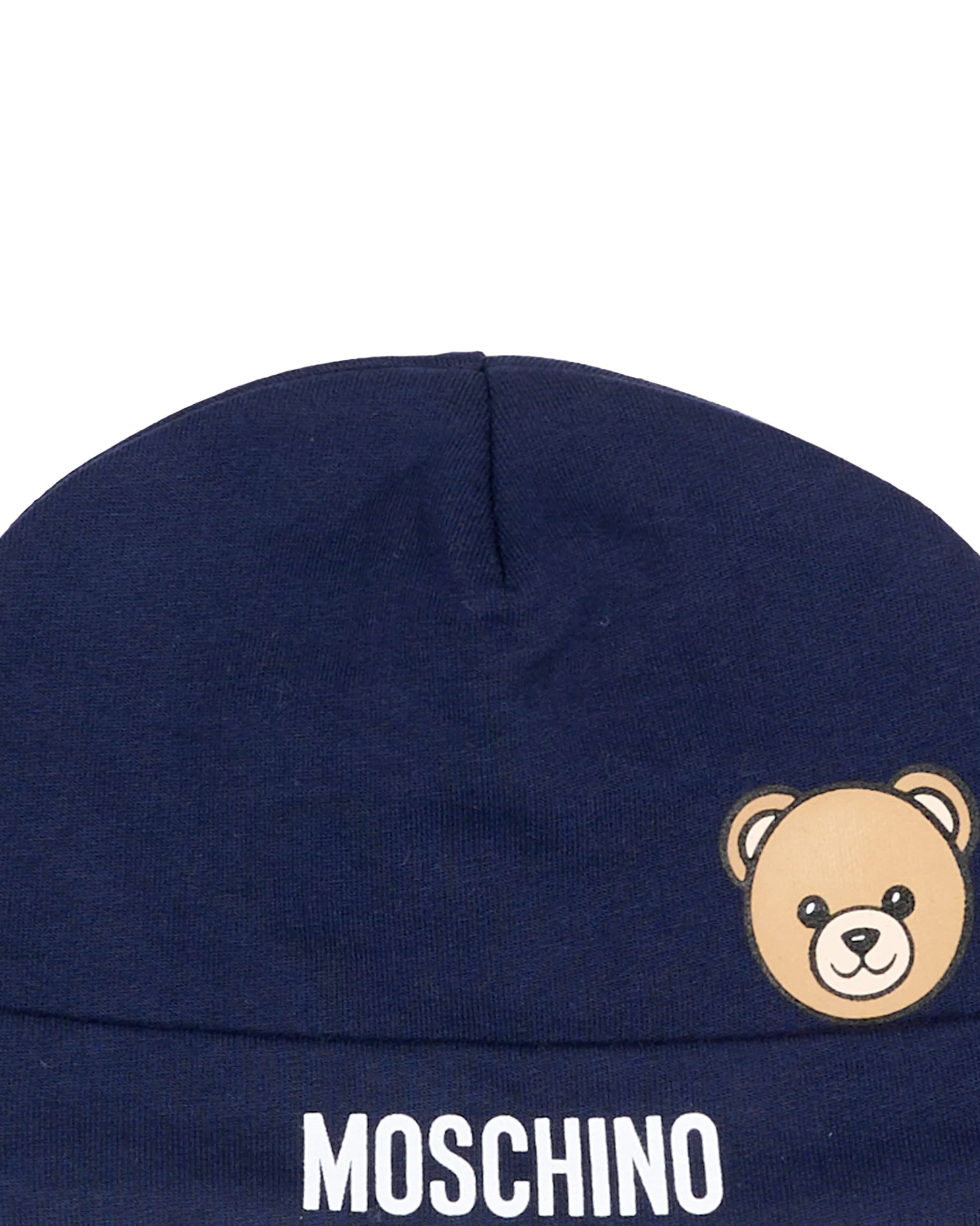 Moschino Kids Cappellino Blu in Cotone con Stampa Teddy Bear e Logo Unisex per Neonati