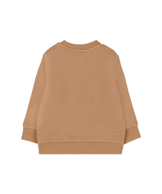 Hugo Boss Kids Felpa Girocollo Beige con Stampa Logo e Apertura con Bottoni Spalla per Neonati