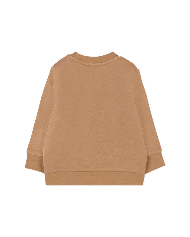 Hugo Boss Kids Felpa Girocollo Beige con Stampa Logo e Apertura con Bottoni Spalla per Neonati