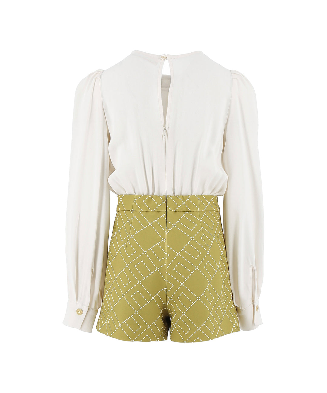 Elisabetta Franchi La Mia Bambina Camicia Panna con Shorts Verdi con Logo Geometrico per Bambine