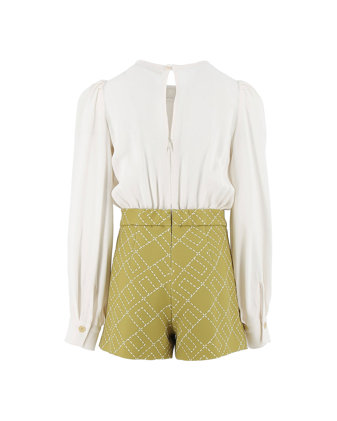 Elisabetta Franchi La Mia Bambina Camicia Panna con Shorts Verdi con Logo Geometrico per Bambine