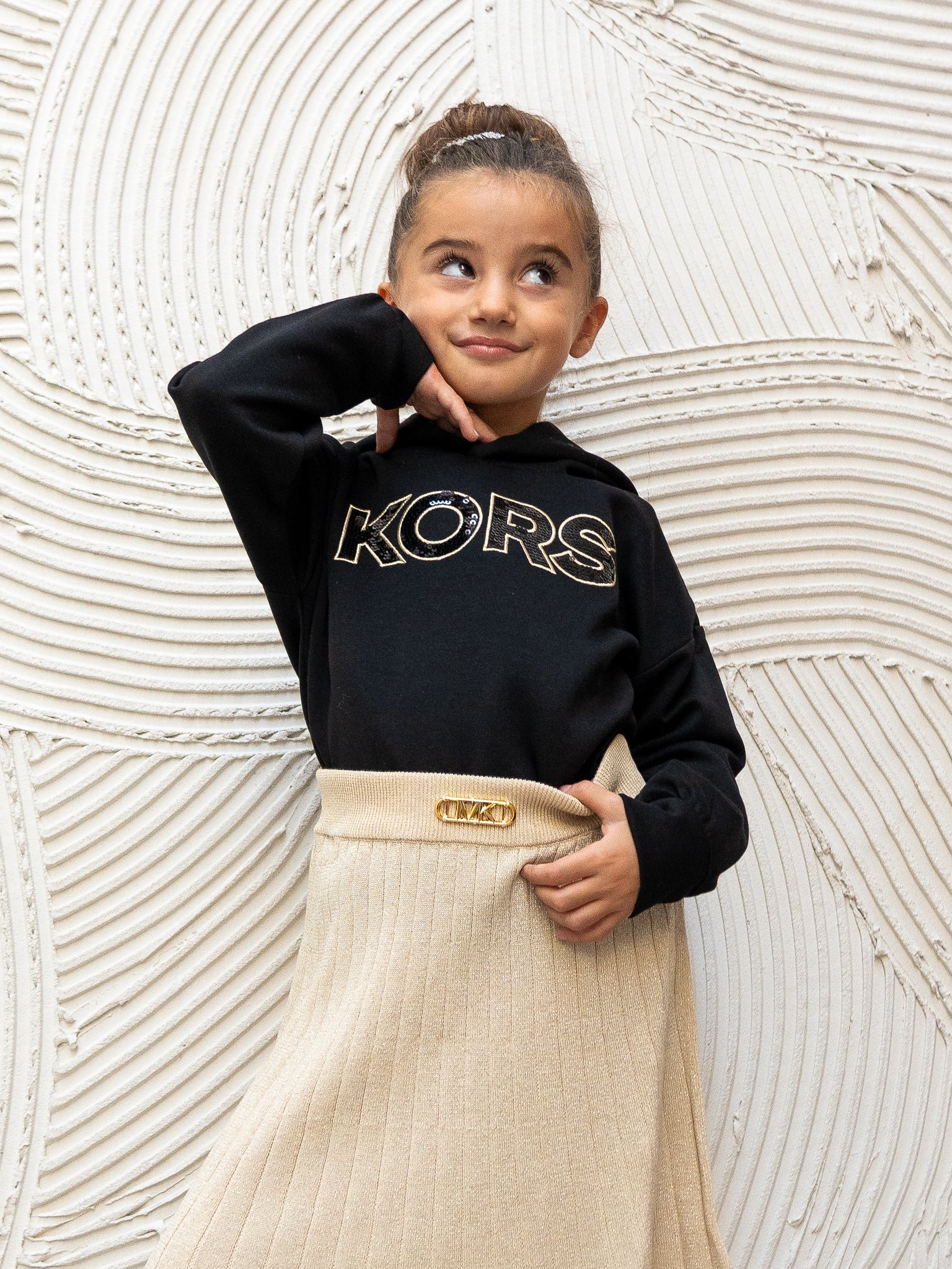 Michael Kors Kids Felpa Nera con Cappuccio con Logo per Bambine