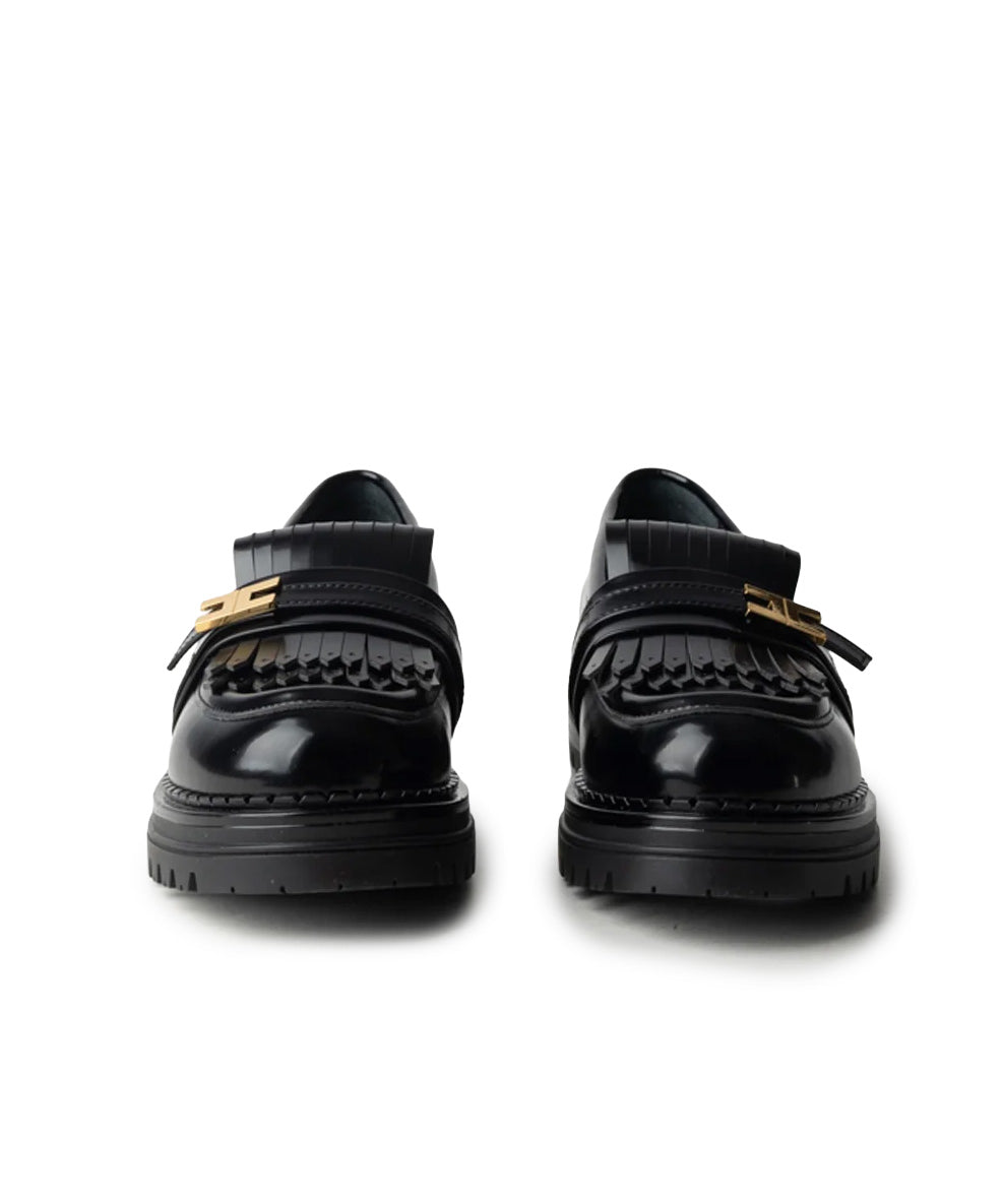 Elisabetta Franchi La Mia Bambina Mocassino Nero Lucido con Logo Oro per Bambine