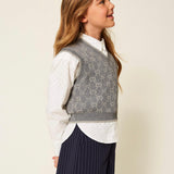 Twinset Kids Gilet Grigio con Motivo Multi Logo per Bambine