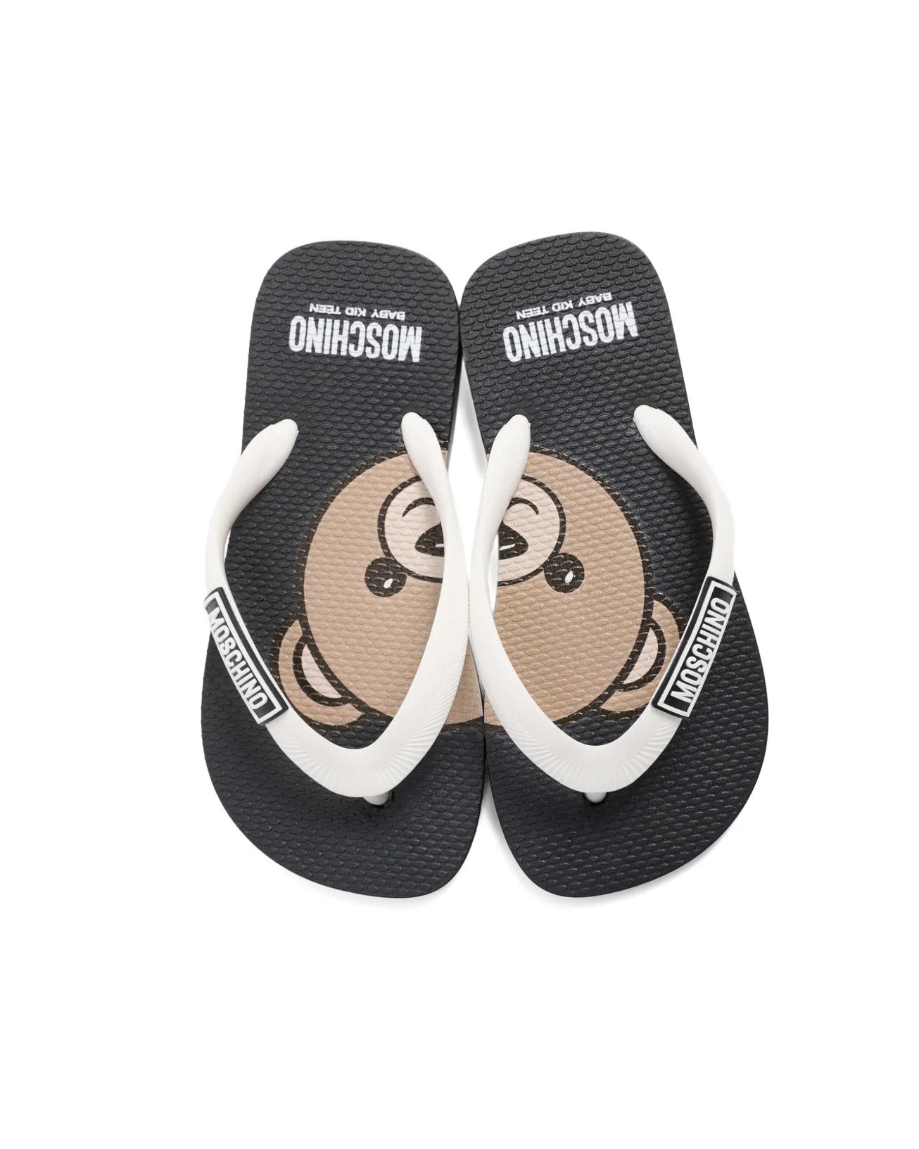Moschino Kids Infradito Bianco e Nero con Logo Teddy per Bambini