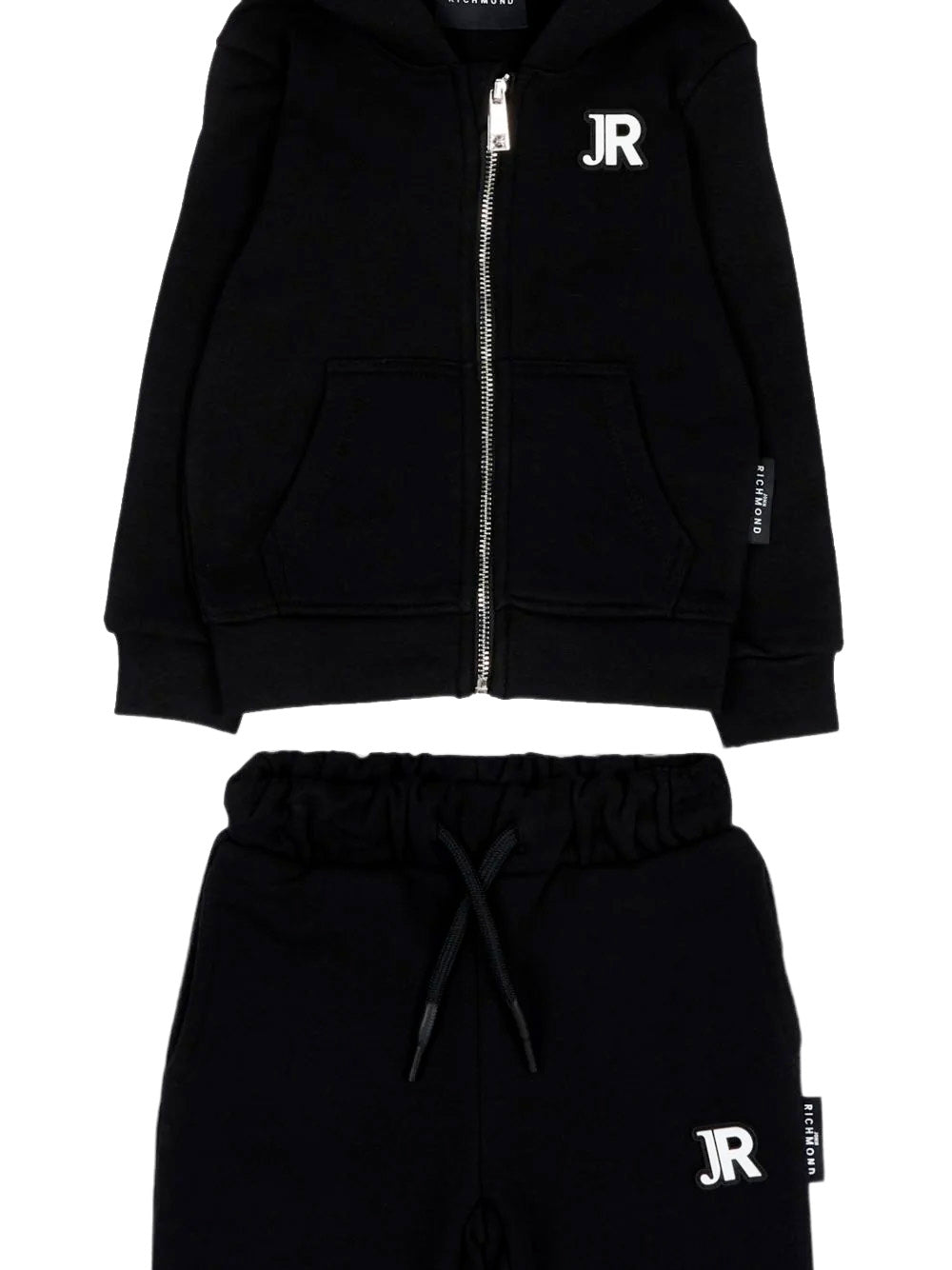 John Richmond Kids Tuta in Felpa Nera con Cappuccio e Logo per Neonati