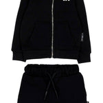 John Richmond Kids Tuta in Felpa Nera con Cappuccio e Logo per Neonati