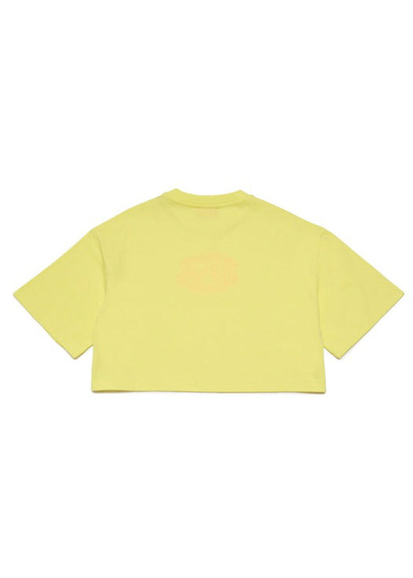 Diesel Kids T-shirt Gialla Cropped con Logo Puffy Print per Bambine