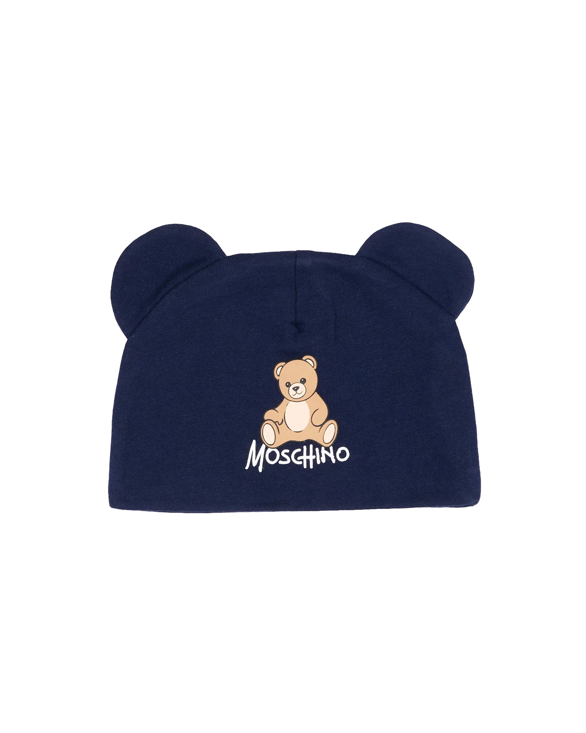 Moschino Kids Cappello Blu Navy con Stampa Teddy per Neonati