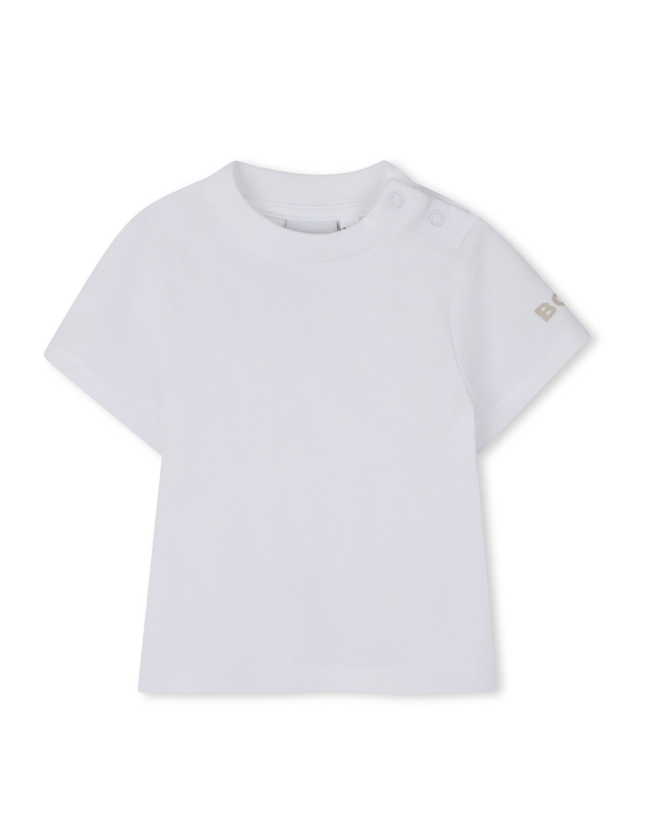 Boss Kids Completo Salopette e T-Shirt Beige/Bianco per Neonati