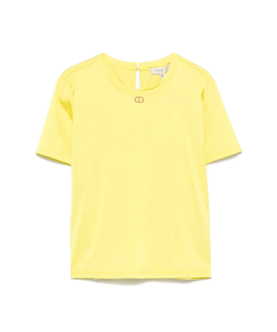 Twinset Kids T-Shirt Giallo Fluo con Placca per Bambine