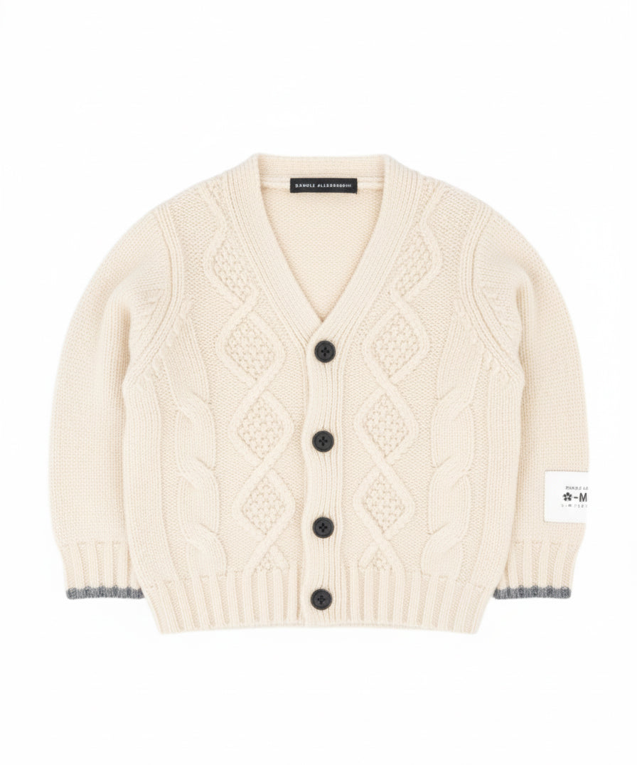 Alessandrini Kids Cardigan Bianco con Etichetta Logo a Contrasto per Neonati