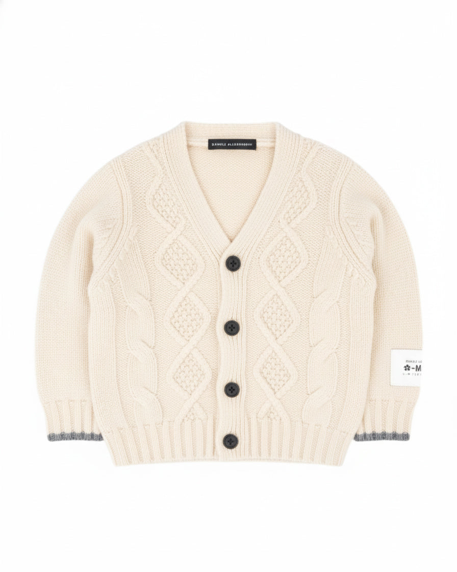 Alessandrini Kids Cardigan Bianco con Etichetta Logo a Contrasto per Neonati