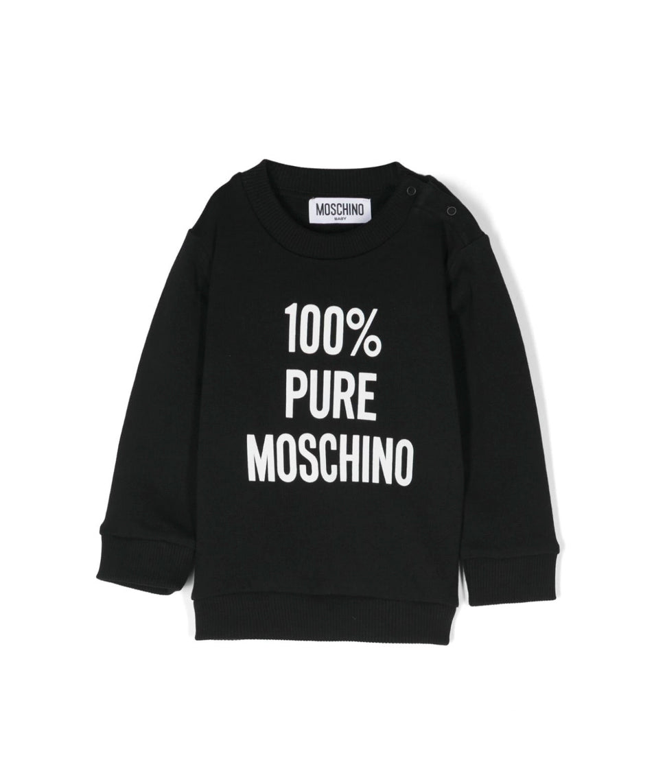 Moschino Kids Felpa Nera Girocollo con Stampa per Neonati
