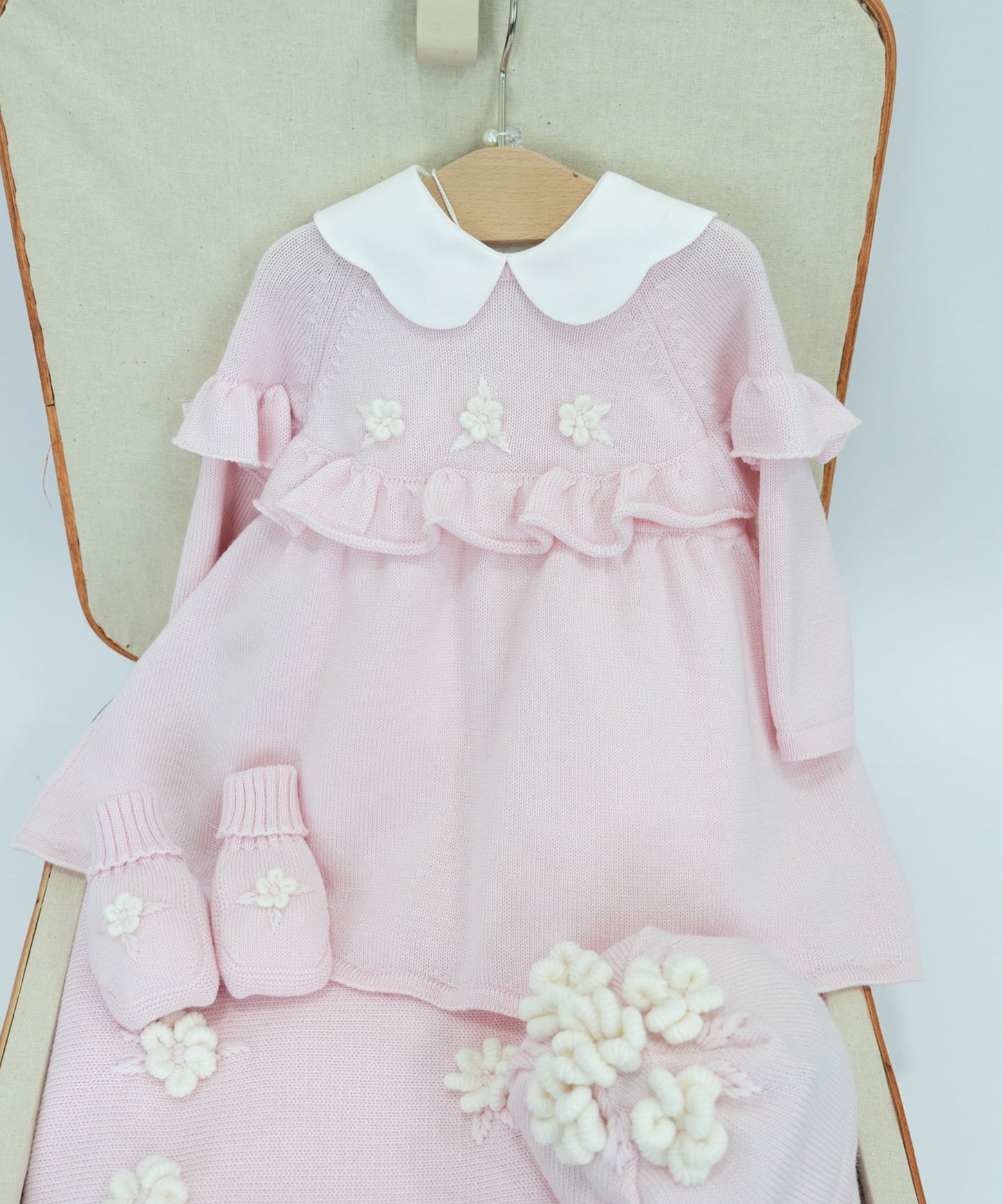 Le Coconnè Vestitino Rosa con Ricami per Neonate