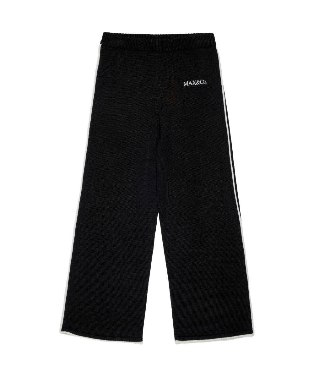 Max&Co Kids Pantalone in Maglia Nero a Gamba Larga con Bande a Contrasto e Logo per Bambine