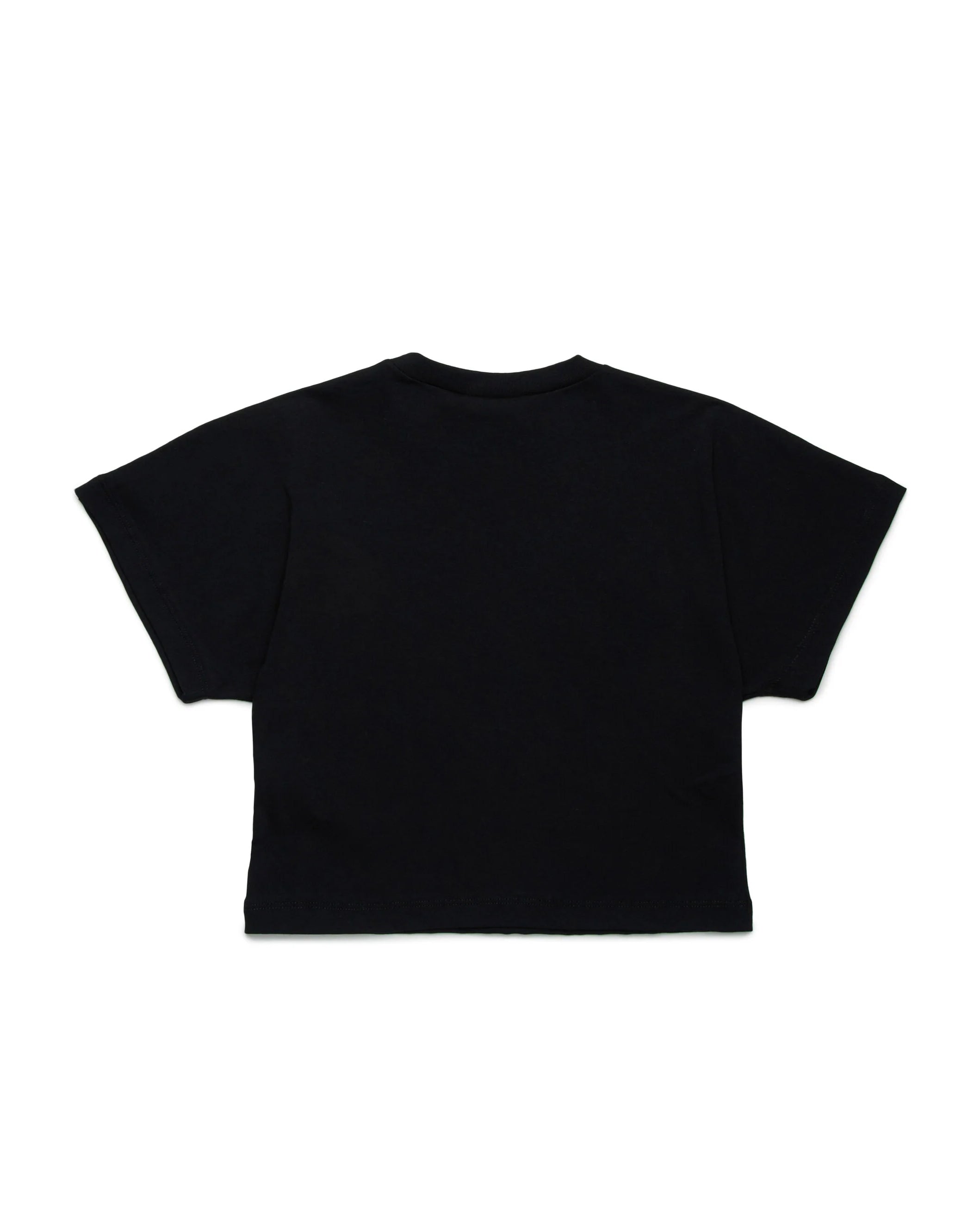 N21 Kids T-shirt Nera con Scritta Logo in Strass a Contrasto per Bambine