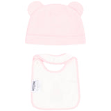 Moschino Kids Set Rosa con Cappellino a Orecchie e Bavaglino con Stampa Teddy Bear e Logo per Neonate