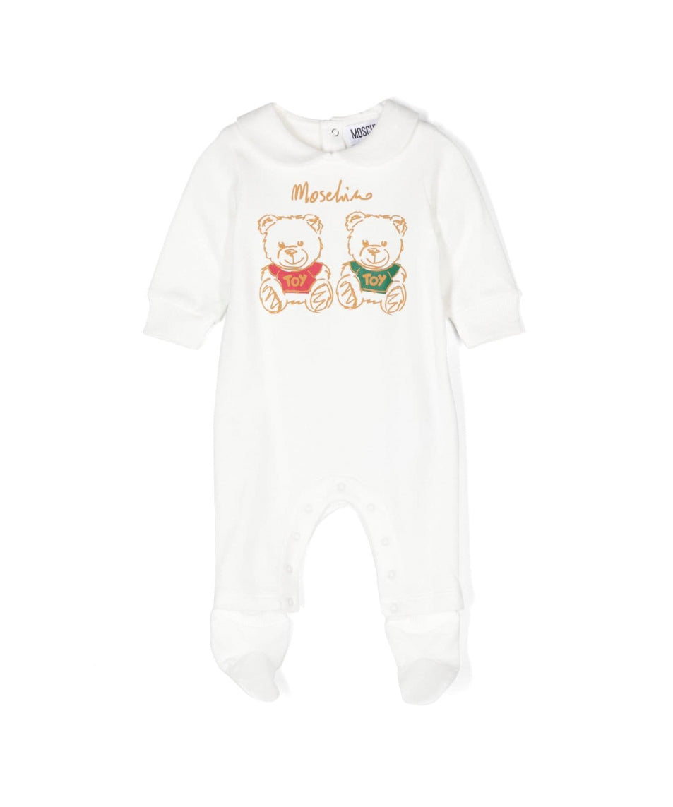 Moschino Kids Tutina Panna con Stampa per Neonati