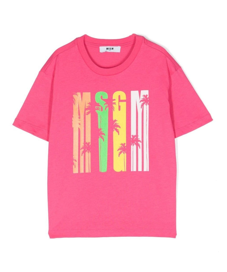 MSGM Kids T-Shirt Fuxia con Stampa Multicolor per Bambine