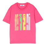 MSGM Kids T-Shirt Fuxia con Stampa Multicolor per Bambine