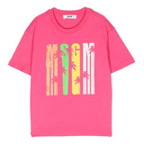 MSGM Kids T-Shirt Fuxia con Stampa Multicolor per Bambine