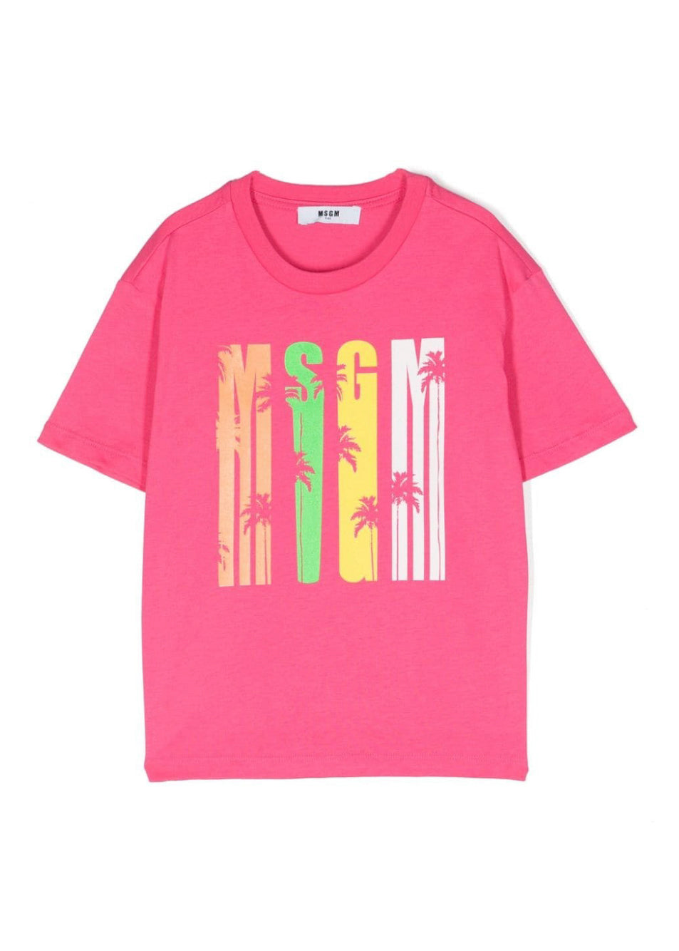 MSGM Kids T-Shirt Fuxia con Stampa Multicolor per Bambine