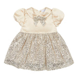 Deolinda Kids Abito Beige e Oro con Fiocco per Neonate