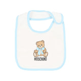 Moschino Kids Set Nascita Celeste con Tutina, Cappellino e Bavaglino con Stampa Teddy Bear Unisex