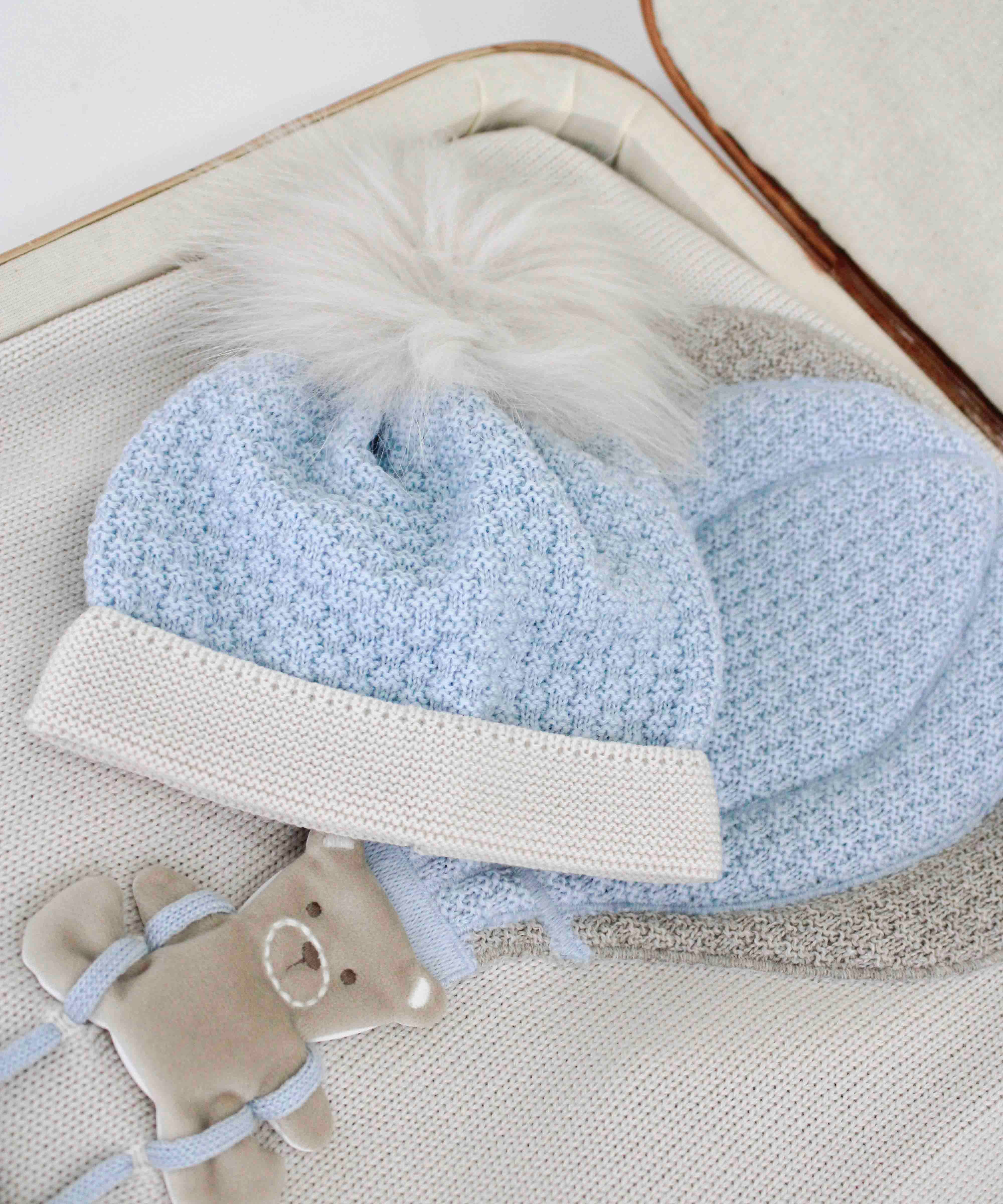 Marlù Cappello Celeste/Beige per Neonati