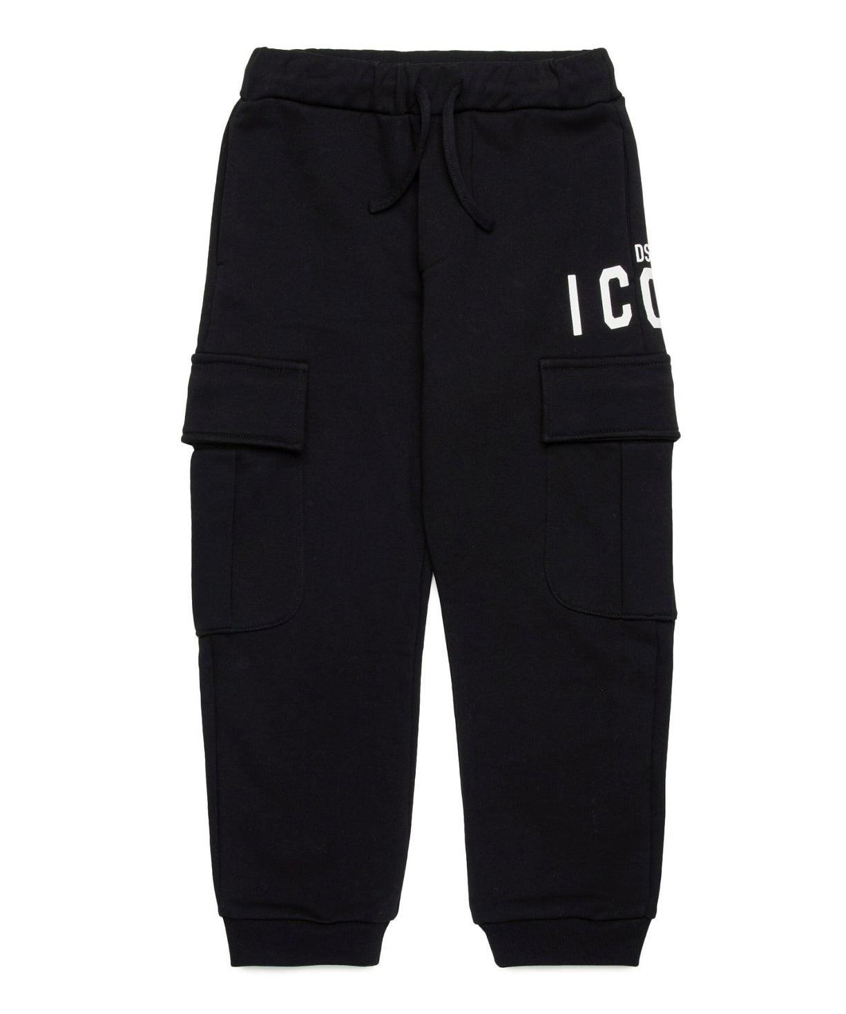 Dsquared2 Kids Pantaloni Neri in Felpa con Stampa ICON per Bambini